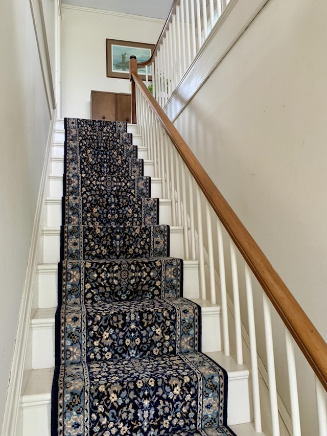 361 Water St, Addison, ME 04606 - stairway with a high ceiling and ornamental molding