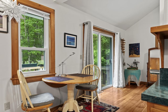 17 Eagle Ln, Damariscotta, ME 04543 - dining area featuring vaulted ceiling and light wood-style flooring