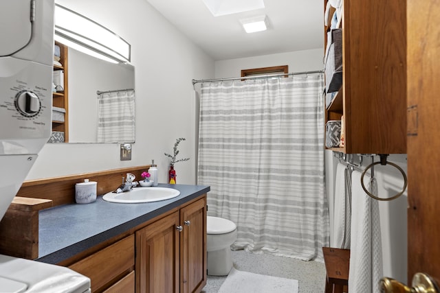 17 Eagle Ln, Damariscotta, ME 04543 - full bath featuring vanity, speckled floor, and curtained shower