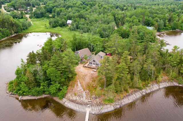 67 Upper Narrows Rd, Long Pond Twp, ME 04945 - view from above of property with a forest and a nearby body of water
