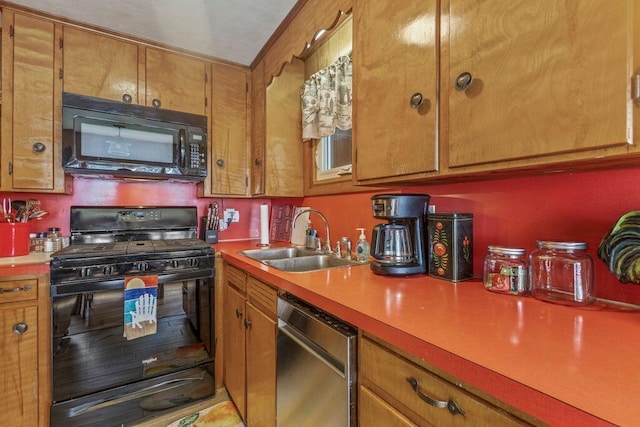 1522 Richville Rd, Standish, ME 04084 - kitchen with black appliances, brown cabinetry, and light countertops