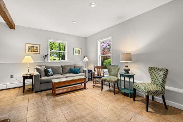 2 Teressa Ln, York, ME 03909 - living room featuring baseboard heating, recessed lighting, and light tile patterned floors