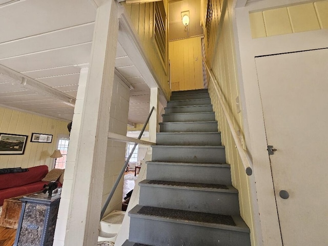 28 Varnum Pond Rd, Temple, ME 04984 - stairway with wooden walls