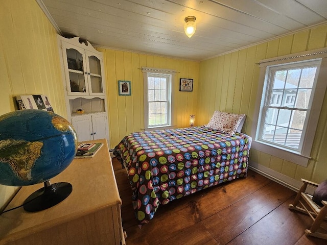 28 Varnum Pond Rd, Temple, ME 04984 - bedroom with hardwood / wood-style flooring, multiple windows, wood ceiling, and wood walls