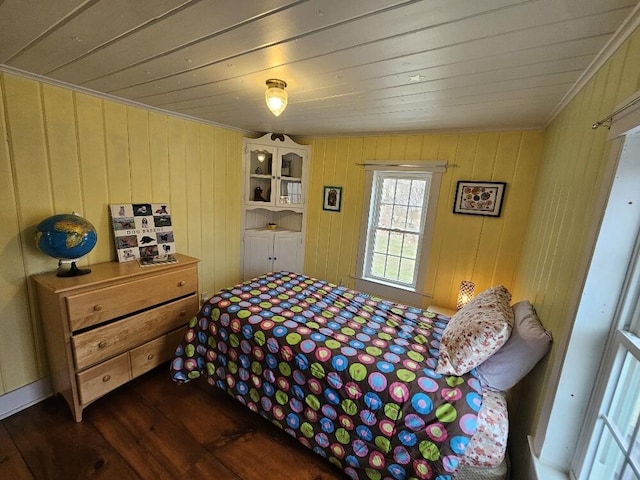 28 Varnum Pond Rd, Temple, ME 04984 - bedroom featuring wood finished floors, wooden ceiling, and crown molding