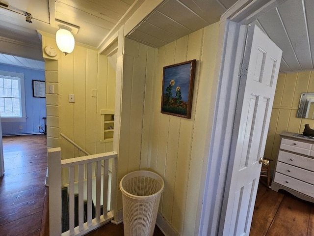 28 Varnum Pond Rd, Temple, ME 04984 - hall with hardwood / wood-style floors and wooden walls