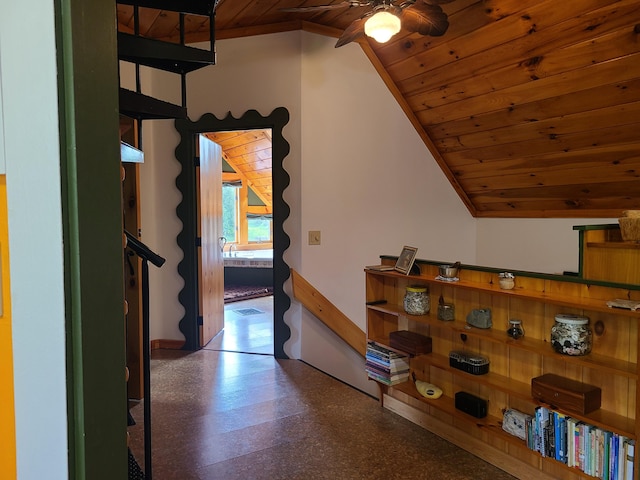 163 Ayer Ridge Rd, Freedom, ME 04941 - hall with wooden ceiling and vaulted ceiling