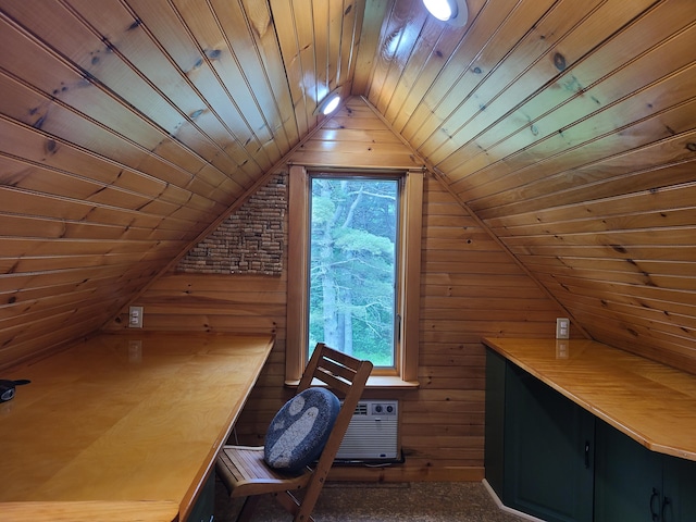 163 Ayer Ridge Rd, Freedom, ME 04941 - unfurnished office featuring wood walls, vaulted ceiling, and wood ceiling