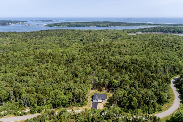 59 Sagamore Dr Lot 28, Phippsburg, ME 04562 - aerial view of property and surrounding area featuring a heavily wooded area and a nearby body of water