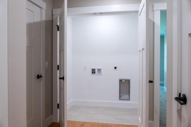 59 Sagamore Dr Lot 28, Phippsburg, ME 04562 - washroom with hookup for an electric dryer, washer hookup, and light wood-type flooring