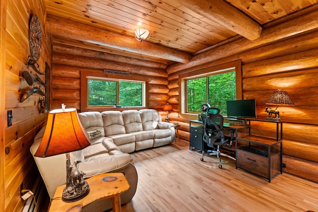 320 Commons Dr, Bridgton, ME 04009 - home office with hardwood / wood-style floors and a wood ceiling with exposed beams