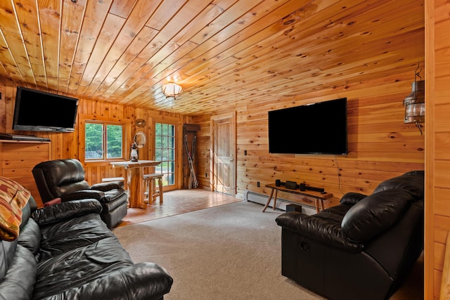 320 Commons Dr, Bridgton, ME 04009 - carpeted living area featuring wooden ceiling and wooden walls