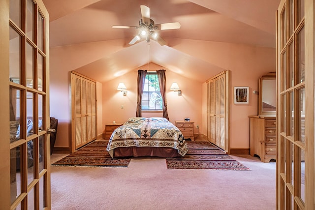 309A Cushman Rd, Woodstock, ME 04219 - carpeted bedroom featuring french doors, vaulted ceiling, and a closet