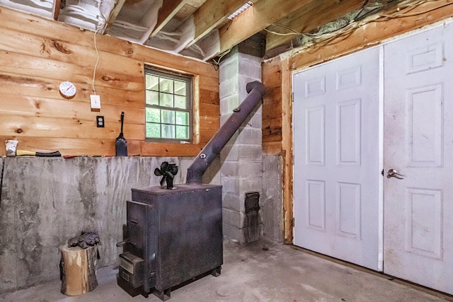 309A Cushman Rd, Woodstock, ME 04219 - basement featuring a wood stove