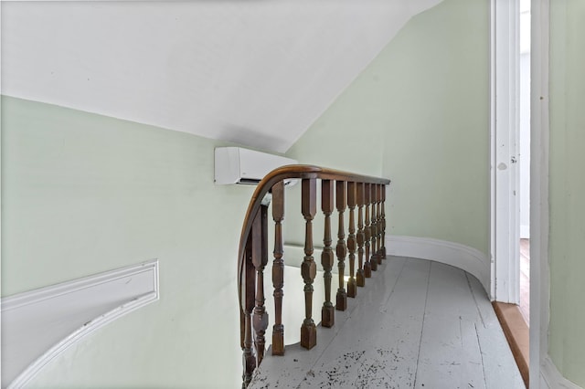 12 Robinson St, Gardiner, ME 04345 - staircase featuring vaulted ceiling and an AC wall unit