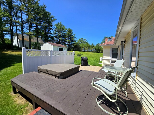 135 Hotel Rd, Auburn, ME 04210 - wooden deck with a covered hot tub and a yard