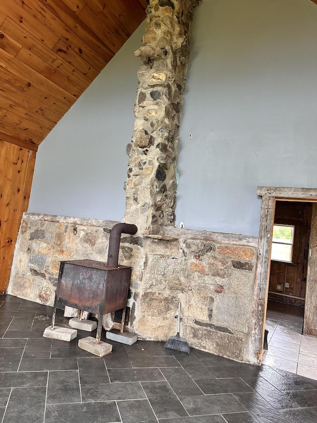 754 US Route 1, Weston, ME 04424 - detailed view of wooden ceiling and a wood stove