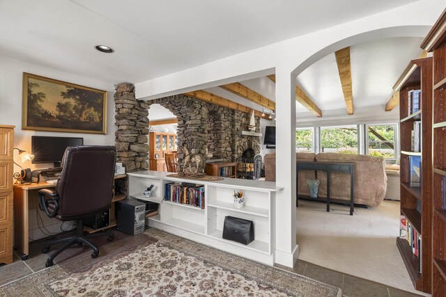 11 Everett Dow Dr, Woolwich, ME 04579 - office space featuring beam ceiling, arched walkways, and recessed lighting