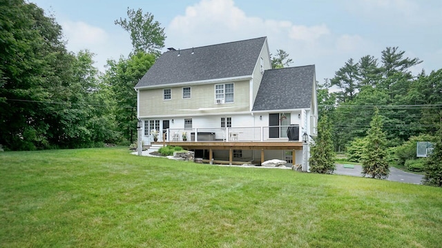 1 Daniels Way, Falmouth, ME 04105 - rear view of house with a deck, a yard, and a shingled roof