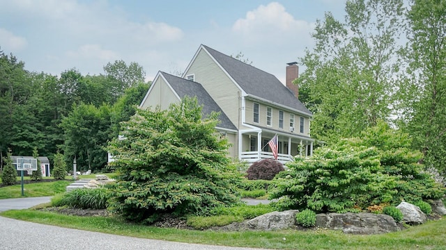 1 Daniels Way, Falmouth, ME 04105 - view of property exterior featuring a chimney and a shingled roof