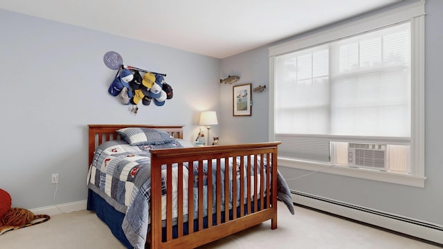1 Daniels Way, Falmouth, ME 04105 - carpeted bedroom featuring a baseboard heating unit and cooling unit