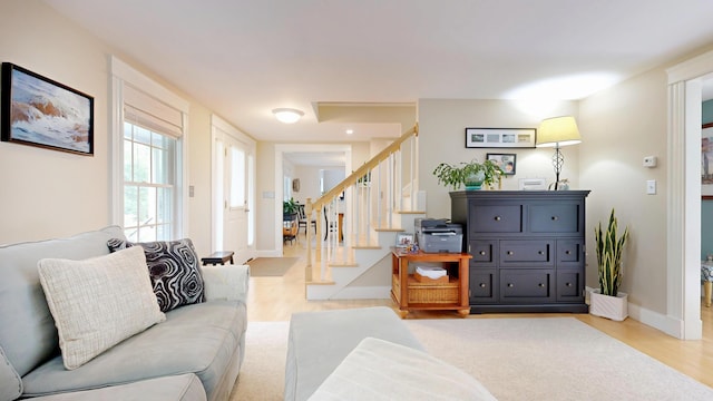 1 Daniels Way, Falmouth, ME 04105 - living area with stairs and light wood-type flooring
