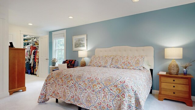 1 Daniels Way, Falmouth, ME 04105 - carpeted bedroom featuring a walk in closet, a closet, and recessed lighting