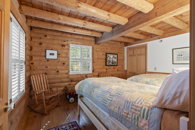 19 Fox Ln, Bremen, ME 04551 - bedroom featuring hardwood / wood-style floors and a wood ceiling with exposed beams