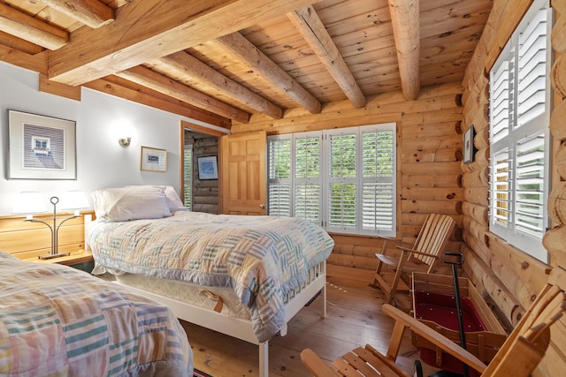 19 Fox Ln, Bremen, ME 04551 - bedroom with a wood ceiling with exposed beams and hardwood / wood-style flooring