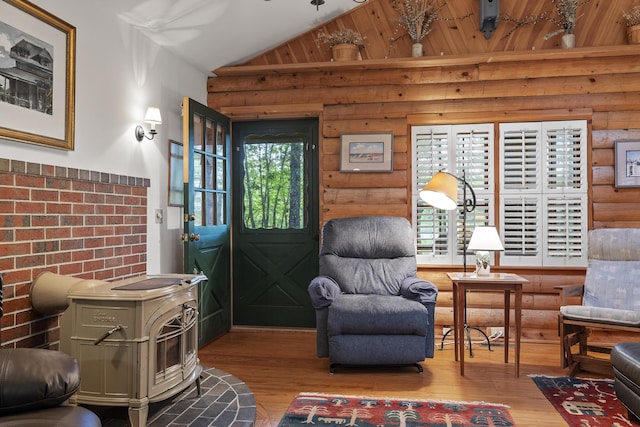 19 Fox Ln, Bremen, ME 04551 - living room with wood finished floors, lofted ceiling, and wooden walls