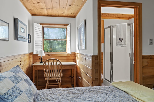 19 Fox Ln, Bremen, ME 04551 - bedroom featuring a wainscoted wall, wood walls, and ornamental molding