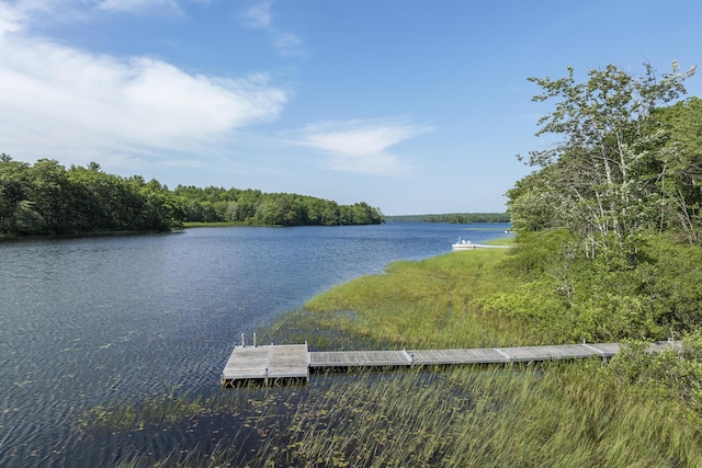 19 Fox Ln, Bremen, ME 04551 - water view with a floating dock and a forest