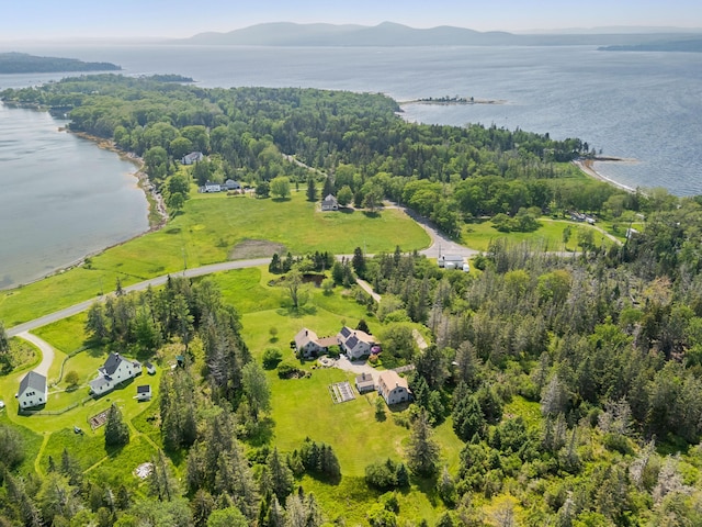 351 Mill Creek Rd, Islesboro, ME 04848 - drone / aerial view of a water and mountain view and a heavily wooded area