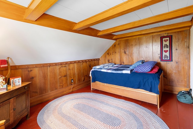 351 Mill Creek Rd, Islesboro, ME 04848 - bedroom with wood walls and dark wood-style floors