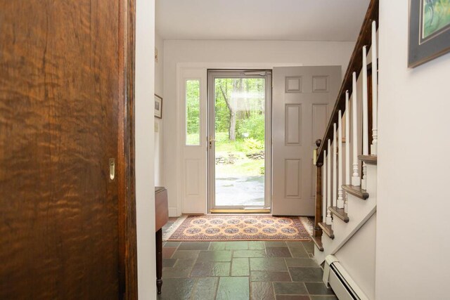 3 Fenderson Hill N, Wilton, ME 04294 - entryway with stone tile flooring, stairway, and baseboard heating