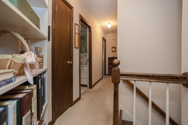 3 Fenderson Hill N, Wilton, ME 04294 - hall featuring light carpet, an upstairs landing, and attic access