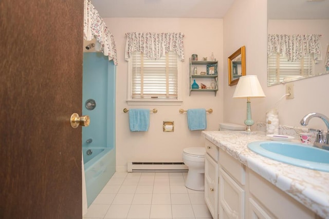 3 Fenderson Hill N, Wilton, ME 04294 - bathroom with baseboard heating, vanity, tile patterned floors, and bathtub / shower combination