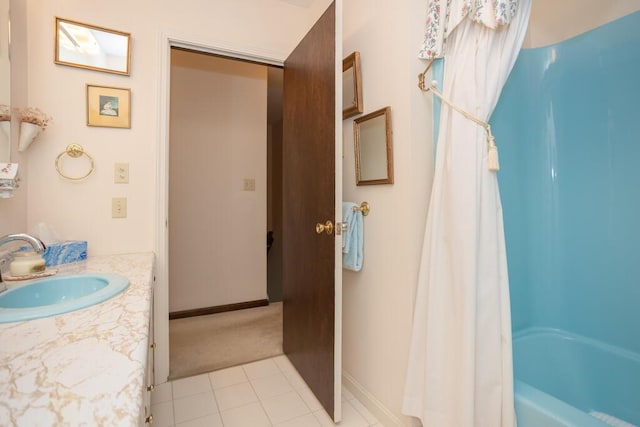 3 Fenderson Hill N, Wilton, ME 04294 - full bath featuring vanity, tile patterned flooring, and shower / bath combination with curtain