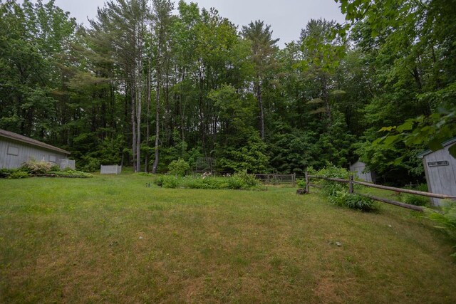 3 Fenderson Hill N, Wilton, ME 04294 - view of yard featuring a shed and a forest view