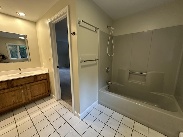 53 Pennacook Cir, Wells, ME 04090 - bathroom featuring tile patterned floors, shower / bathtub combination, vanity, and recessed lighting