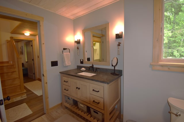 107 Shady Ln, Newport, ME 04953 - bathroom featuring vanity, wood finished floors, and wood ceiling