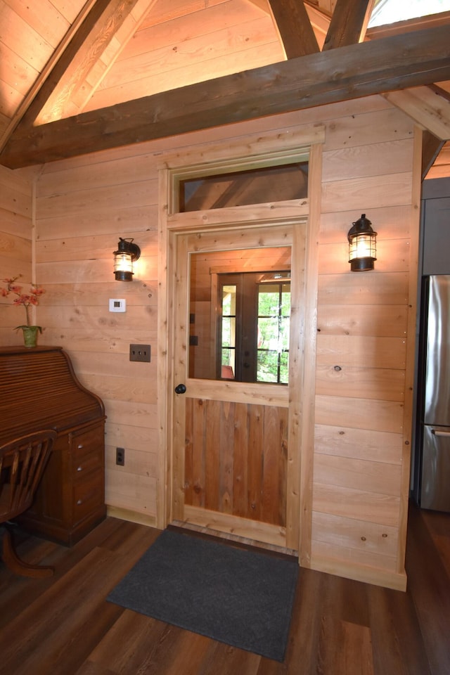 107 Shady Ln, Newport, ME 04953 - foyer entrance featuring wood walls and dark wood-style floors