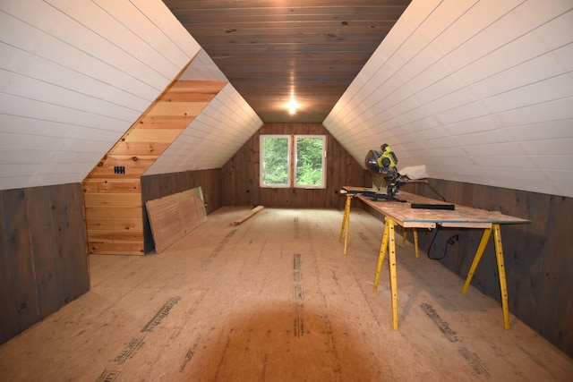 107 Shady Ln, Newport, ME 04953 - additional living space featuring wooden walls, lofted ceiling, and wood ceiling