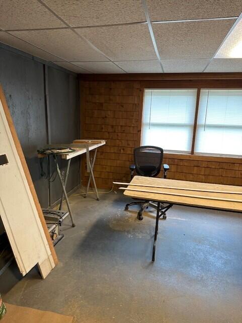 2073 Western Ave, Newburgh, ME 04444 - miscellaneous room featuring unfinished concrete floors and a drop ceiling