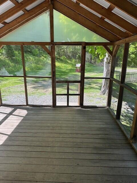 2073 Western Ave, Newburgh, ME 04444 - unfurnished sunroom with lofted ceiling