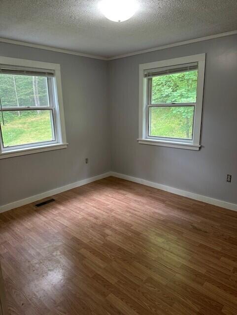 2073 Western Ave, Newburgh, ME 04444 - unfurnished room with ornamental molding, wood finished floors, and a textured ceiling