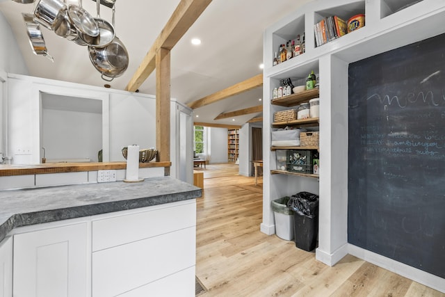 665 Hendricks Hill Rd, Southport, ME 04576 - bar area with light wood finished floors, recessed lighting, and beam ceiling