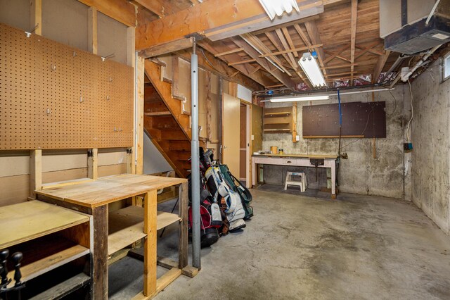 94 Depot St, Waldoboro, ME 04572 - unfinished below grade area with a workshop area and stairs