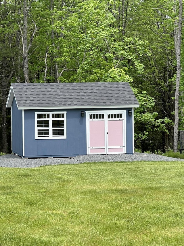72 Cedar St, Calais, ME 04619 - view of shed with a wooded view