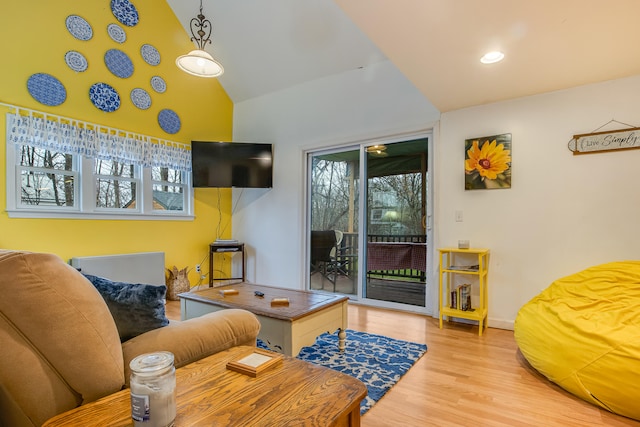 30 Troy Rd, Burnham, ME 04922 - living room featuring high vaulted ceiling and wood finished floors